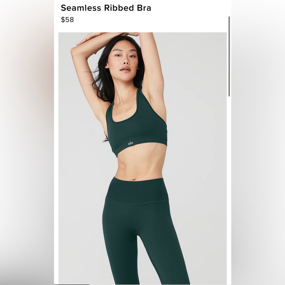 New - Alo Seamless Ribber Bra in Midnight Green (S)